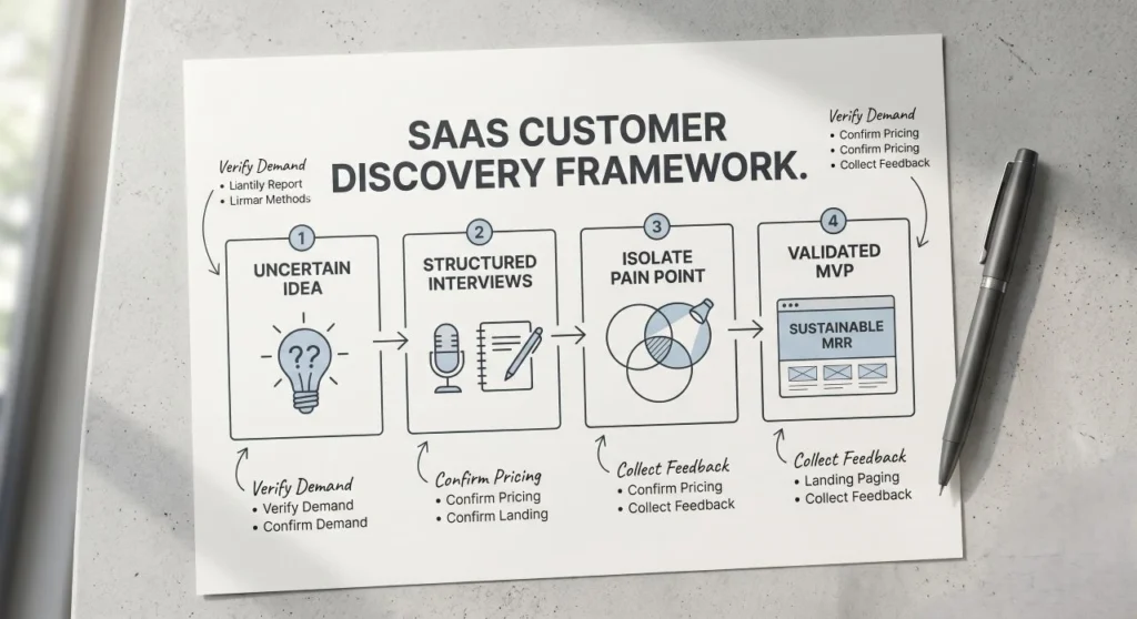 Master SaaS customer discovery to validate your idea before coding. Learn the exact questions, frameworks, and MVP strategies to build a profitable product.